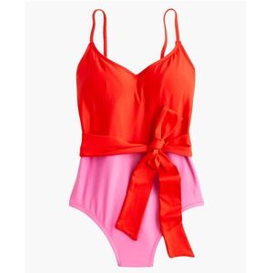 NEW JCREW Colorblock Tie-Waist Swimsuit, Pink/Red, Size 10